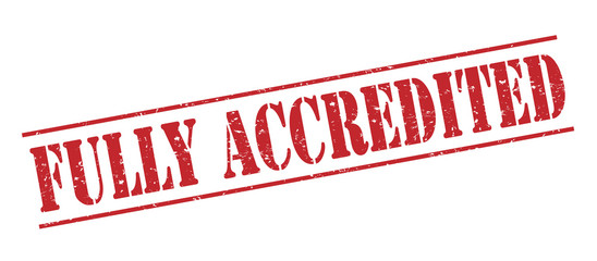 fully accredited red stamp on white background