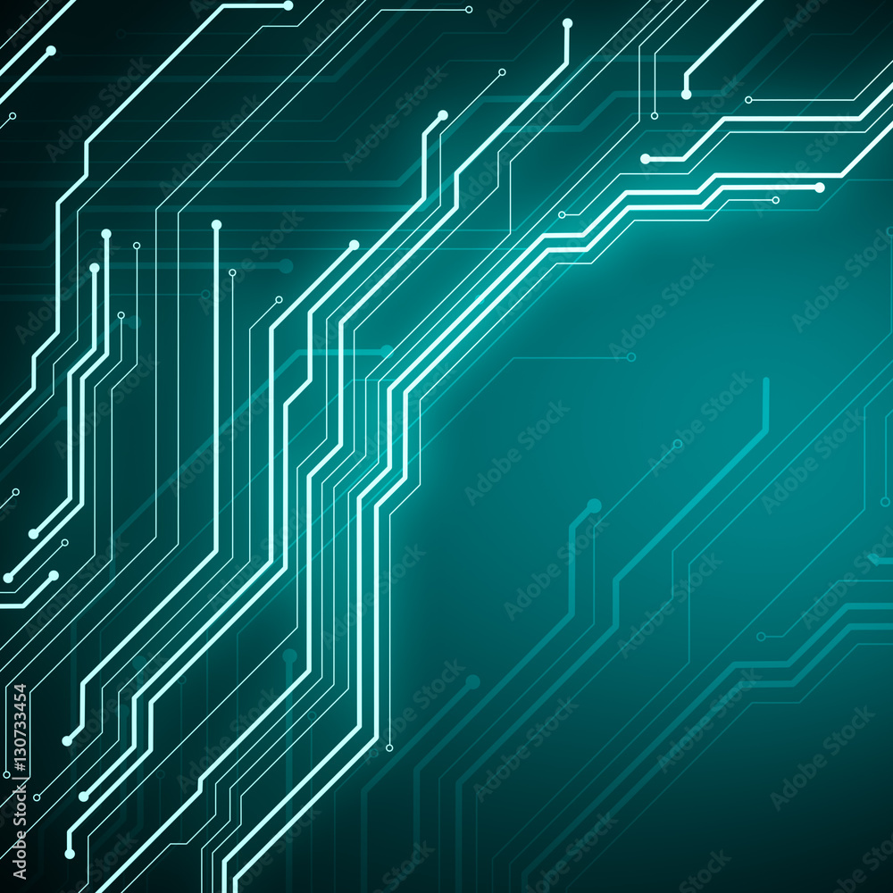 Poster digital conceptual image circuit microchip on blue background