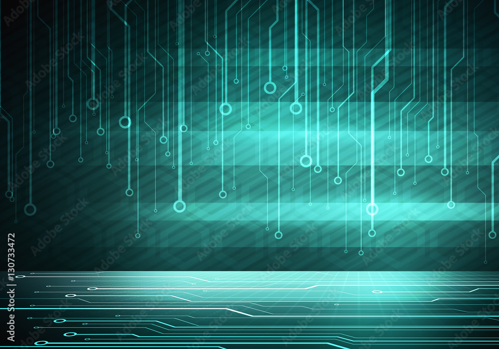 Poster digital conceptual image circuit microchip on green wall