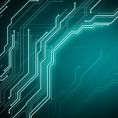 Digital conceptual image circuit microchip on blue background