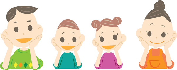 頬杖をつく家族