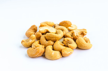 cashew nuts salted and roasted isolated on white background (cen
