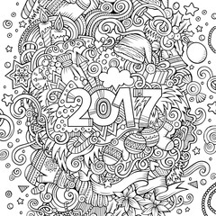 Cartoon cute doodles hand drawn New Year illustration