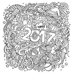 Fototapeta premium Cartoon cute doodles hand drawn New Year illustration