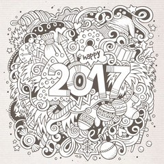 Cartoon cute doodles hand drawn New Year illustration