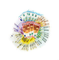 circle of euro banknotes money isolated on white background. bil