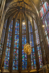 Obraz premium stained glass window in the Aachen Cathedral, the oldest Roman Catholic church in northern Europe