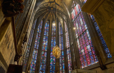 Obraz premium stained glass window in the Aachen Cathedral, the oldest Roman Catholic church in northern Europe
