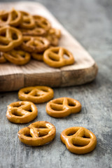 Pretzels on wooden table
