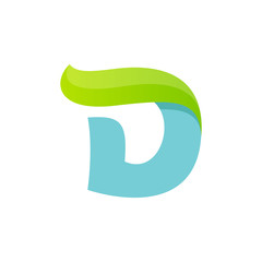 D letter logo with green leaf.