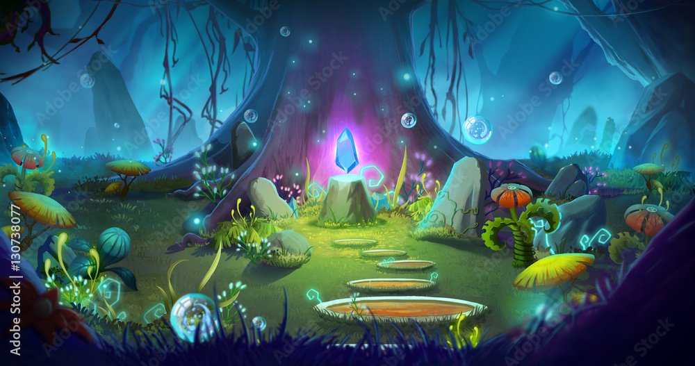 Wall mural fantasy and magical forest. video game's digital cg artwork, concept illustration, realistic cartoon