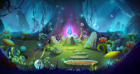 Fantasy and Magical Forest. Video Game's Digital CG Artwork, Concept Illustration, Realistic Cartoon Style Background   © info@nextmars.com