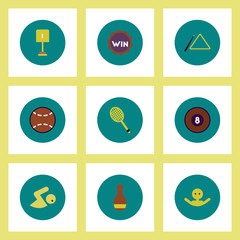 Collection of stylish vector icons in colorful circles Sport equipment