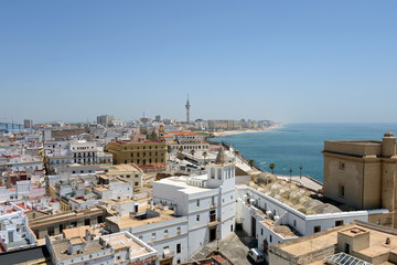 Blick &uuml;ber die D&auml;cher von Cadiz Andalusien