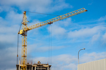 Big tower crane and building in progress 