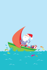 P&egrave;re No&euml;l en marini&egrave;re navigant sur la mer 