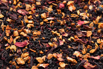 Tea made of forest fruits and berries. Elderberry, apple, hibiscus, black currant and blueberry.