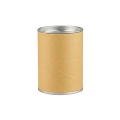 tin can with blank brown label isolated on white background - clipping paths