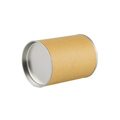 tin can with blank brown label isolated on white background - clipping paths