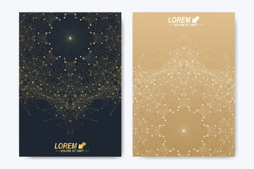 Modern vector template for brochure leaflet flyer cover catalog magazine or annual report. Golden layout in A4 size. Business, science and technology design book layout. Presentation with mandala.