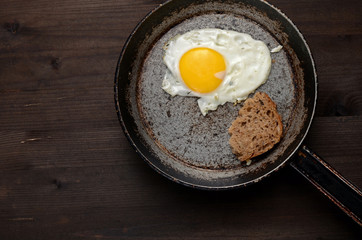 fried egg on an old pan
