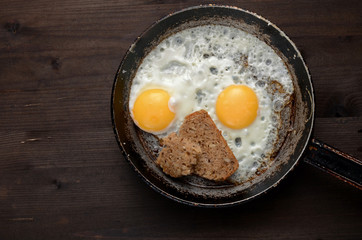 fried egg on an old pan