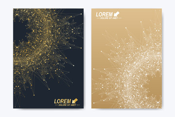 Modern vector template for brochure leaflet flyer cover catalog magazine or annual report. Golden layout in A4 size. Business, science and technology design book layout. Presentation with mandala.