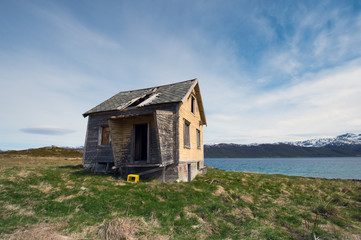 lonely abandoned house in the tundra in Norway