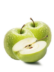 Green apples and slice isolated on a white background