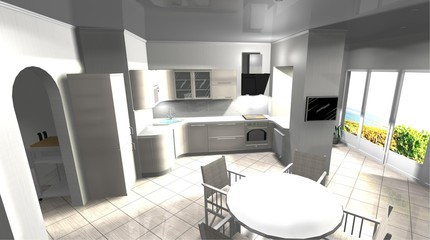 kitchen 3D rendering interior design