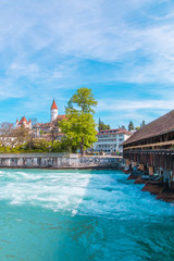 Fototapeta na wymiar The city center of Thun, Switzerland with old covered wooden br