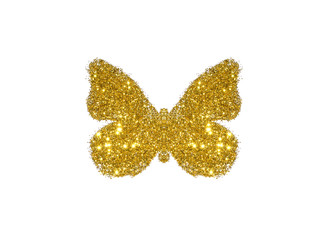 Butterfly of golden glitter on white background, icon for your design