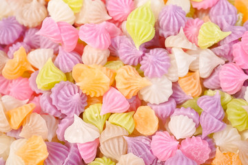 Aalaw or Alua, Thai traditional candy sweet dessert, food background, pattern and texture of sweet in pastel color