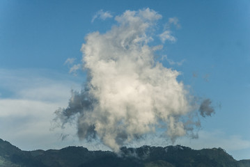 clouds, sunny day, sunshine, blue skies and mountain in Guatemala.
