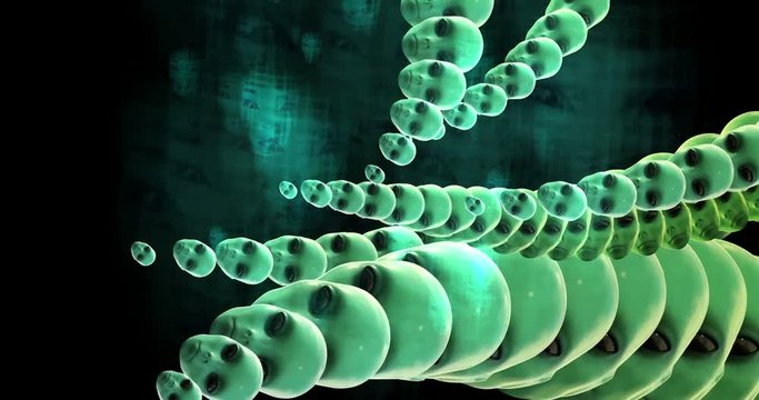 Digital animation of surreal alien heads