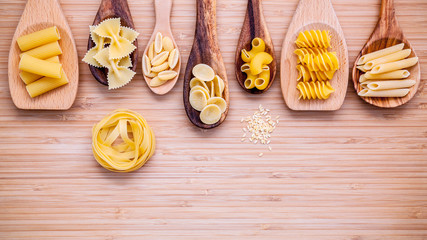 Italian foods concept and menu design. Various kind of Pasta Far