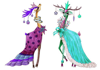 Naklejka premium Marker characters fashion deers.