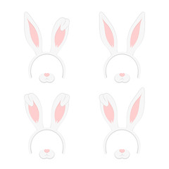 Set of Easter mask with rabbit ears isolated on white background, illustration. Cartoon Cute Headband with Ears Holiday Set. Flat Design Style.