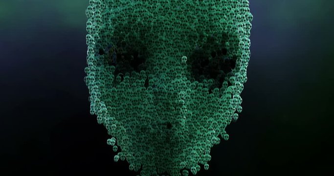Digital animation of surreal alien heads