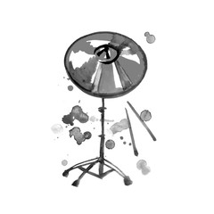 Musical Instrument. Watercolor Golden Cymbal. Isolated on a White