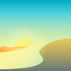 Beautiful desert landscape with rising sun. Vector illustration