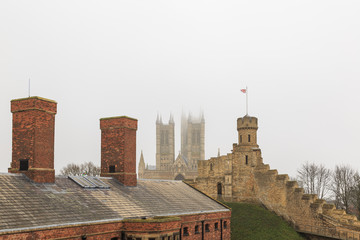 Lincoln Cathedral, with Lincoln Castle wall and observatory towe
