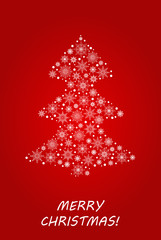 Christmas tree made from snowflakes and snow. Vector illustration for postcard, banner, poster, invitation, etc.