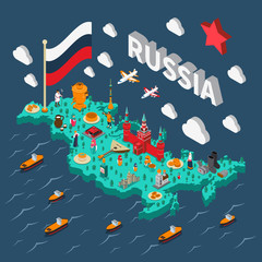 Russia Isometric Touristic Map