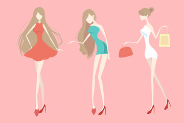 cartoon woman is shopping