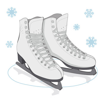 Two ice skate with snowflakes.