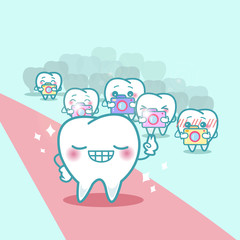  happy cartoon tooth with paparazzi