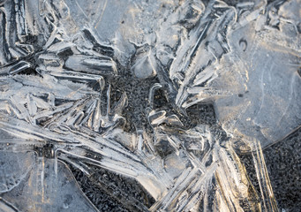 Abstract art from nature. Detailed ice structures on sunset. 