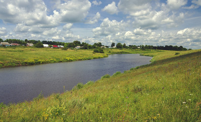 Fototapeta na wymiar Summer countryside landscape with river