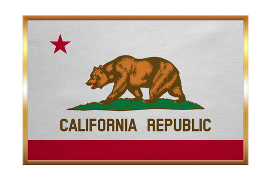 Flag of California , golden frame, fabric texture